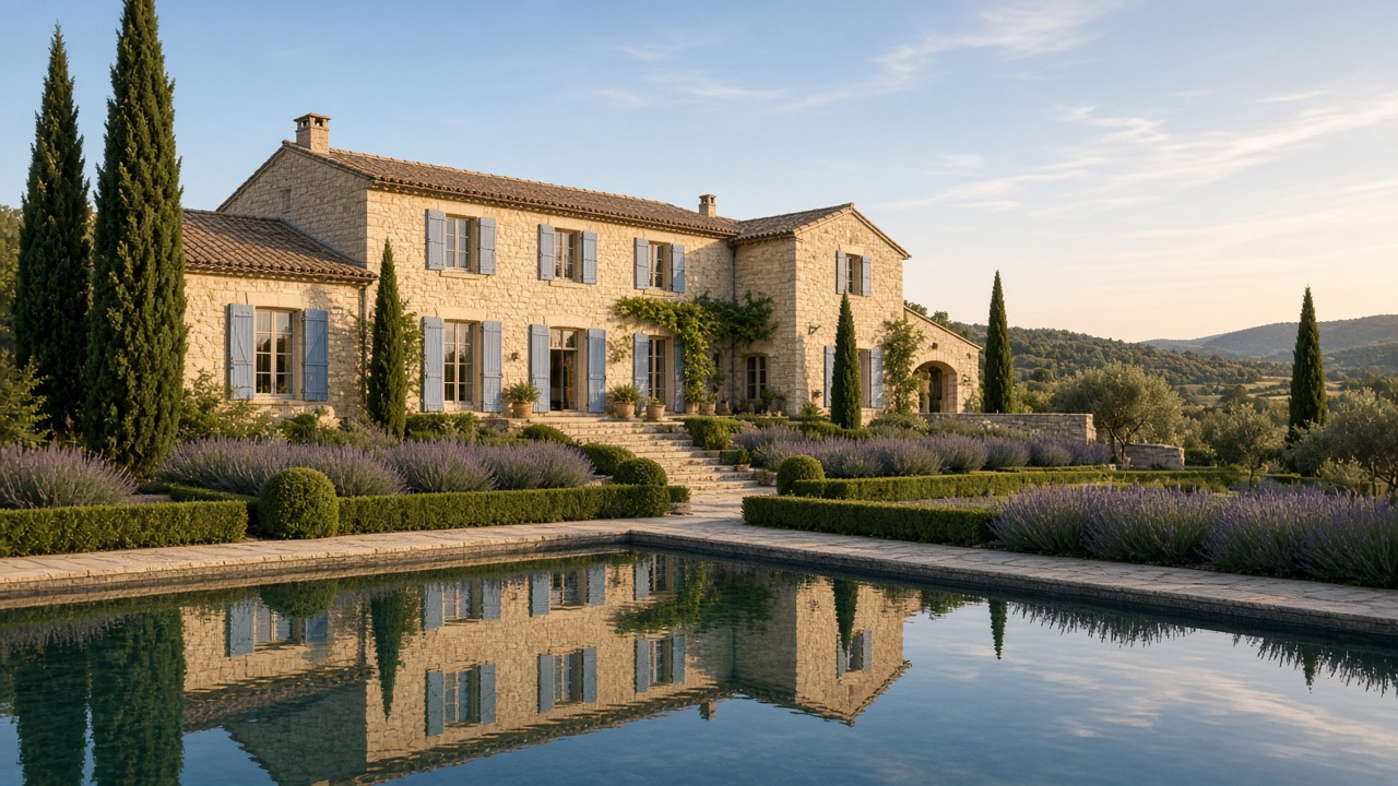 A stone villa with a garden and pool in Provence